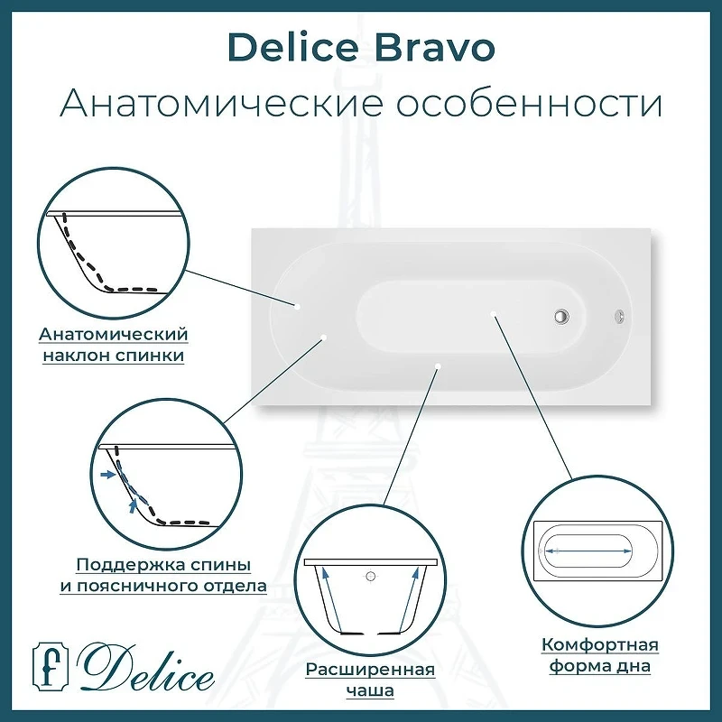 Ванна из искусственного камня Delice Bravo 160х70 DLR330033-M цвет Белый