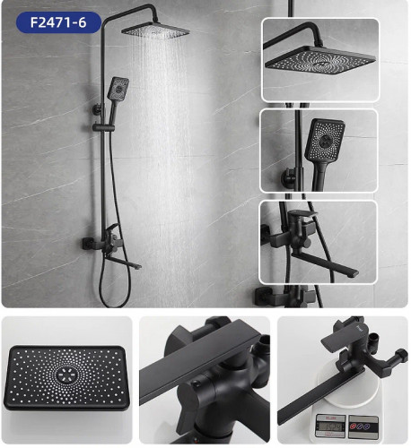 Душевая система Frap H71-6 F2471-6 Черная матовая латунь на стену