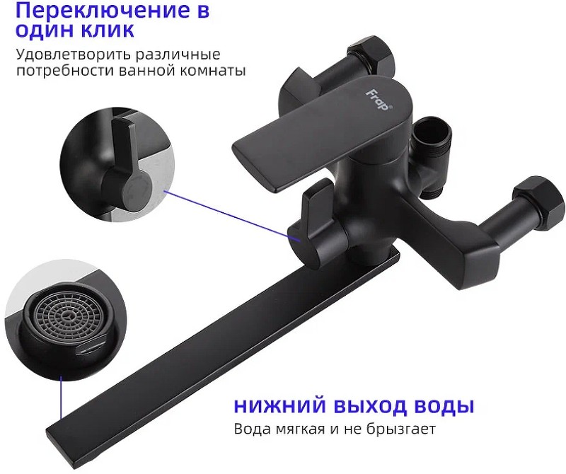 Душевая система Frap H71-6 F2471-6 Черная матовая латунь на стену