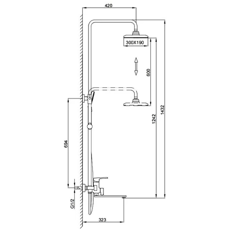 Душевая система Frap H71-6 F2471-6 Черная матовая латунь на стену