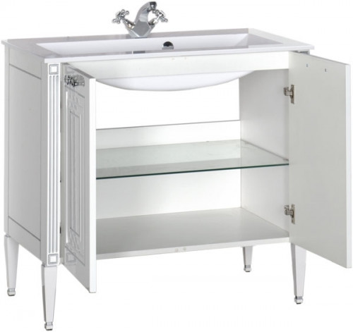 Тумба под раковину Aquanet Паола 90 181762 Белая серебро МДФ / ЛДСП