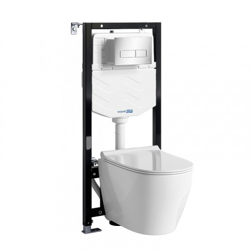 Комплект унитаза с инсталляцией WasserKRAFT Aller 10TLT.010.ME.CH03.H002 цвет Белый с сиденьем Микролифт и клавишей смыва цвет Хром