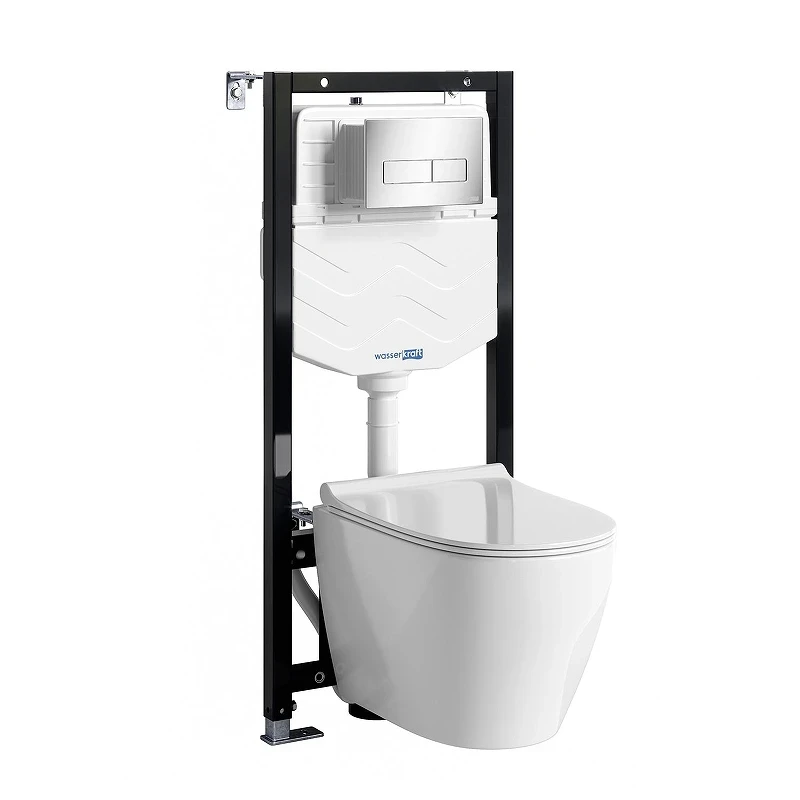 Комплект унитаза с инсталляцией WasserKRAFT Aller 10TLT.010.ME.CH03.H002 цвет Белый с сиденьем Микролифт и клавишей смыва цвет Хром