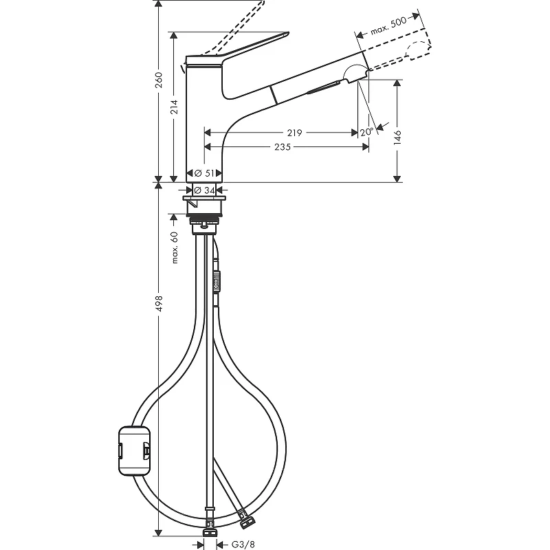 Смеситель для кухни Hansgrohe Zesis M33 74800670 Черный матовый латунь