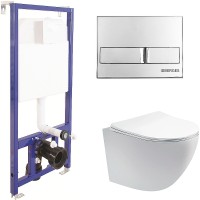 Комплект унитаза Aquatek Европа AQ1900-00 с инсталляцией Berges Novum L3 040213 с сиденьем Микролифт и клавишей смыва Хром фарфор подвесной