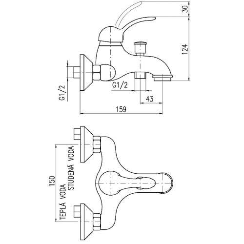Смеситель для ванны Rav Slezak Labe L054.5Z Золото латунь на стену