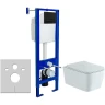 Унитаз с инсталляцией Aquatek Либра New AQ1148N-00 + Berges Atom 410 040340 с сиденьем Микролифт и Черной матовой клавишей смыва