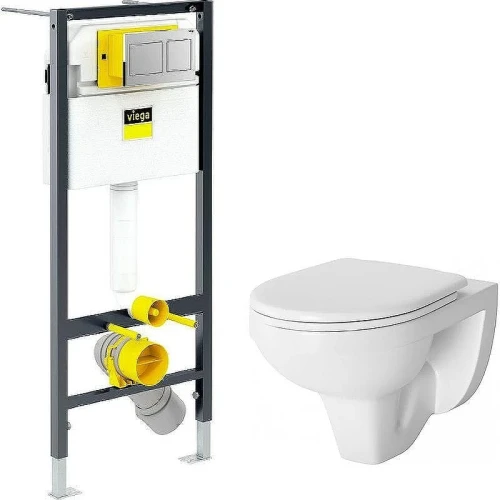 Унитаз с инсталляцией Damixa Jupiter DX77C1738SC + Viega Prevista Dry 8524.14 792596 с сиденьем Микролифт и клавишей смыва Хром