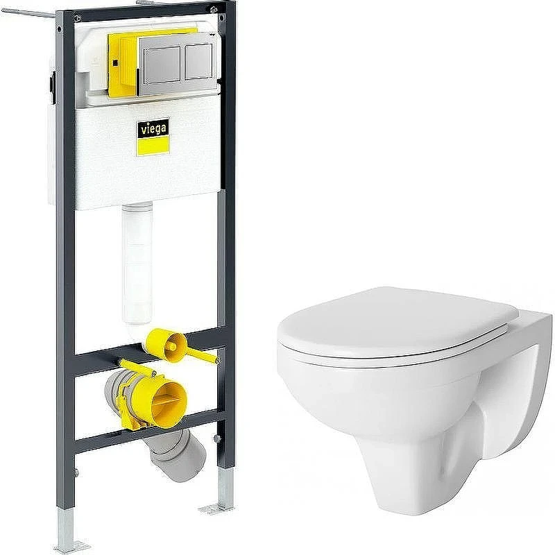 Унитаз с инсталляцией Damixa Jupiter DX77C1738SC + Viega Prevista Dry 8524.14 792596 с сиденьем Микролифт и клавишей смыва Хром