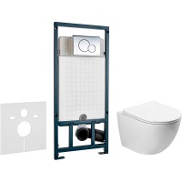 Комплект унитаза SantiLine SL-5005 с сиденьем Микролифт и инсталляцией WeltWasser WW Marberg 507 10000005949+10000005952 с клавишей смыва Хром глянцевый фаянс подвесной