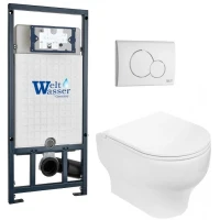 Комплект унитаза с инсталляцией WeltWasser MARBERG 507 + ERLENBACH 004 GL-WT + MAR 507 RD GL-WT 10000010378 цвет Белый глянцевый с сиденьем Микролифт и клавишей смыва цвет Белый глянцевый