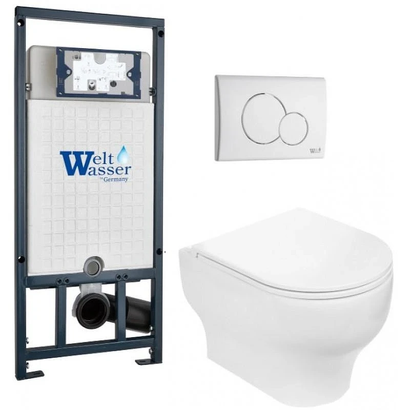 Комплект унитаза с инсталляцией WeltWasser MARBERG 507 + ERLENBACH 004 GL-WT + MAR 507 RD GL-WT 10000010378 цвет Белый глянцевый с сиденьем Микролифт и клавишей смыва цвет Белый глянцевый