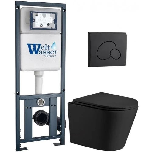 Комплект унитаза с инсталляцией WeltWasser MARBERG 410 + SALZBACH 043 MT-BL + MAR 410 RD MT-BL 10000011549 цвет Черный матовый с сиденьем Микролифт и клавишей смыва цвет Черный матовый