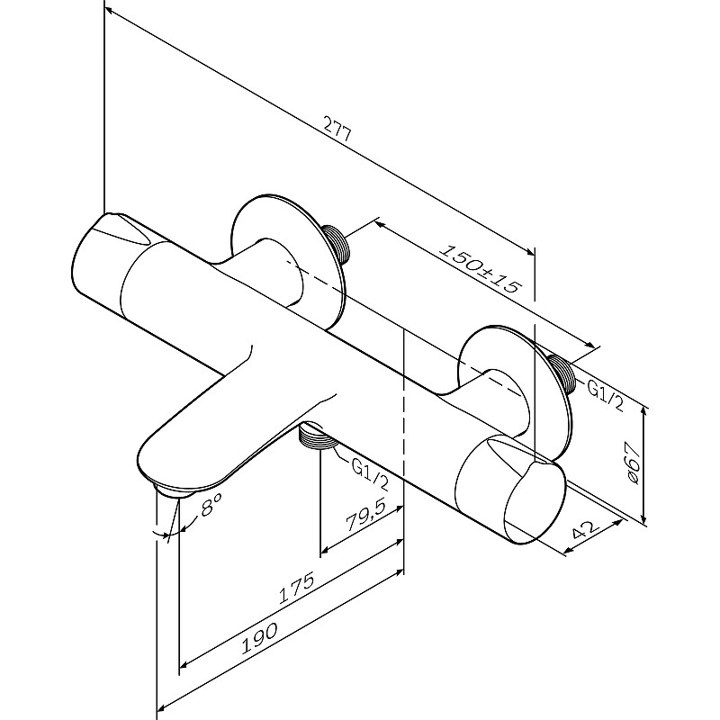 Смеситель для ванны AM.PM Like F8050000 с термостатом Хром латунь на стену