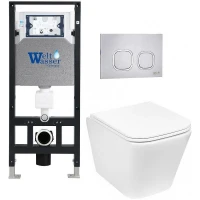 Комплект унитаза с инсталляцией WeltWasser AMBERG 506 + GELBACH 043 GL-WT + AMBERG RD-MT CR 10000011863 цвет Белый глянцевый с сиденьем Микролифт и клавишей смыва цвет Хром матовый