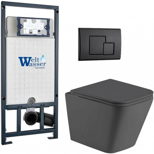 Комплект унитаза с инсталляцией WeltWasser MARBERG 507 + GELBACH 043 MT-GR + MAR 507 SE MT-BL 10000012047 цвет Черный матовый с сиденьем Микролифт и клавишей смыва цвет Черный матовый