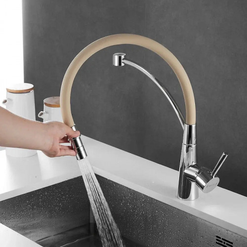 Смеситель для кухни Shevanik S743-2 цвет Хром Бежевый