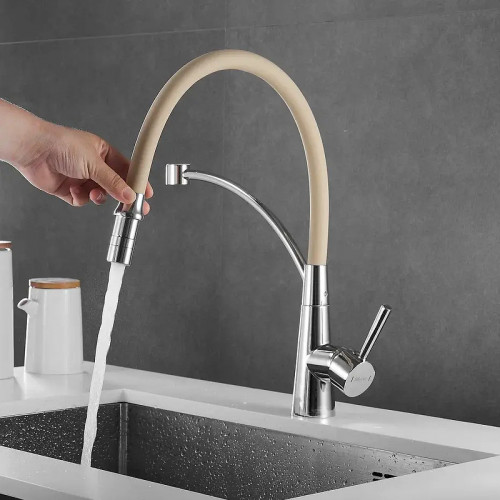 Смеситель для кухни Shevanik S743-2 цвет Хром Бежевый