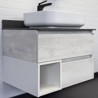 Тумба с раковиной Comforty Прага 75 00-00014832 Дуб белый Графит МДФ / ЛДСП
