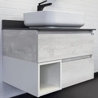 Тумба с раковиной Comforty Прага 75 00-00014832 Дуб белый Графит МДФ / ЛДСП