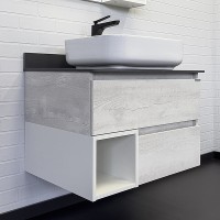 Тумба с раковиной Comforty Прага 75 00-00014832 Дуб белый Графит МДФ / ЛДСП