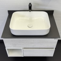 Тумба с раковиной Comforty Прага 75 00-00014832 Дуб белый Графит МДФ / ЛДСП
