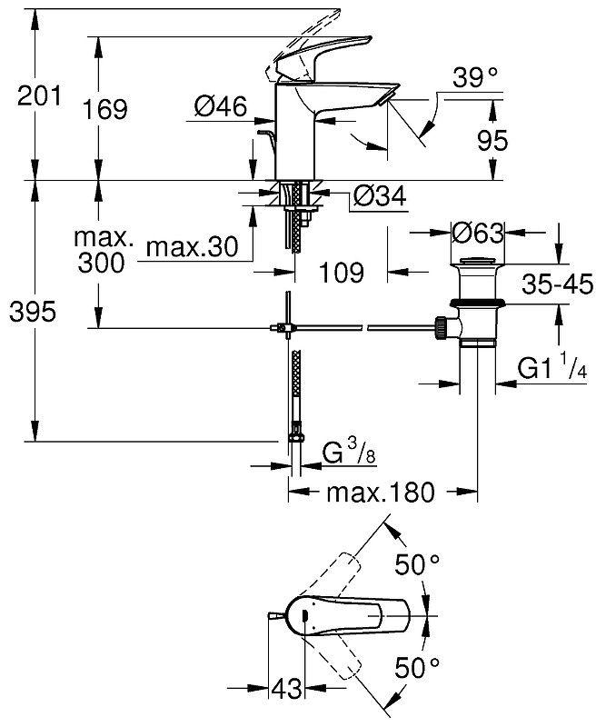 Смеситель для раковины Grohe Eurosmart 23456003 Хром латунь
