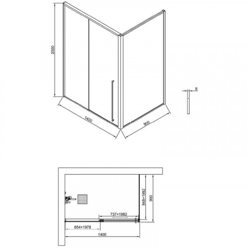 Душевая дверь Timo TDSS-140/13C-8L 1400x2000 T50L раздвижная профиль Никель стекло прозрачное