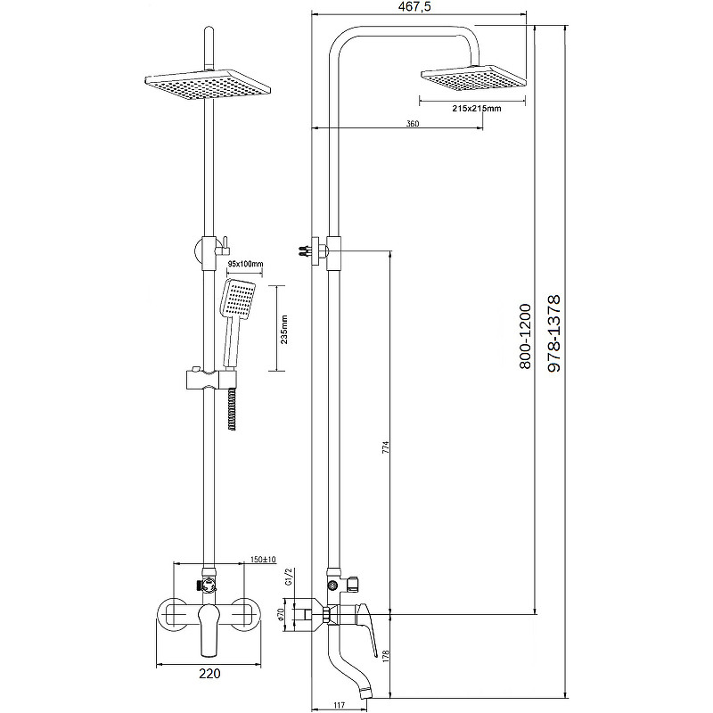 Душевая система Agger Merry A1394400 Хром латунь на стену