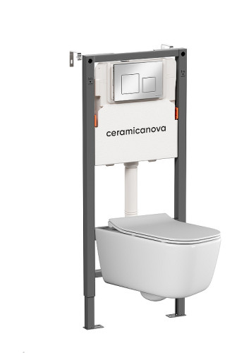 Унитаз с инсталляцией Ceramicanova Новый день (New day) CN3005_121002CH цвет Белый с сиденьем Микролифт и клавишей смыва цвет Хром глянцевый