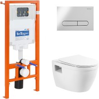Комплект унитаза с инсталляцией BelBagno Loto BB070CHR/SC/BB002-80/BB005-PR-CHROME с сиденьем Микролифт и клавишей смыва Хром глянцевый фаянс подвесной