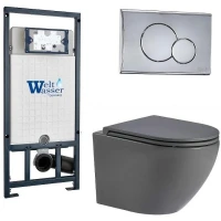 Комплект унитаза с инсталляцией WeltWasser MARBERG 507 + MERZBACH 043 MT-GR + MAR 507 RD-CR 10000011397 цвет Серый матовый с сиденьем Микролифт и клавишей смыва цвет Хром