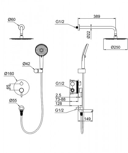 Душевая система Wonzon & Woghand Solo WW-939032-CR цвет Хром