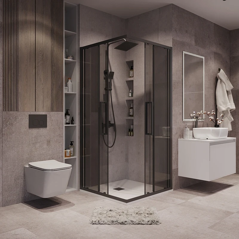 Душевой уголок Grossman Cosmo 90х90 300.K33.02.9090.21.10 профиль Черный матовый стекло тонированное