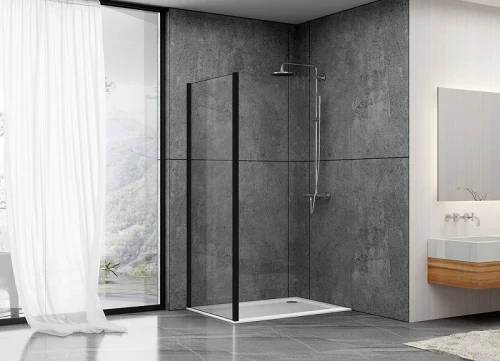 Душевая перегородка Abber S80B 80x190 профиль Черный стекло прозрачное