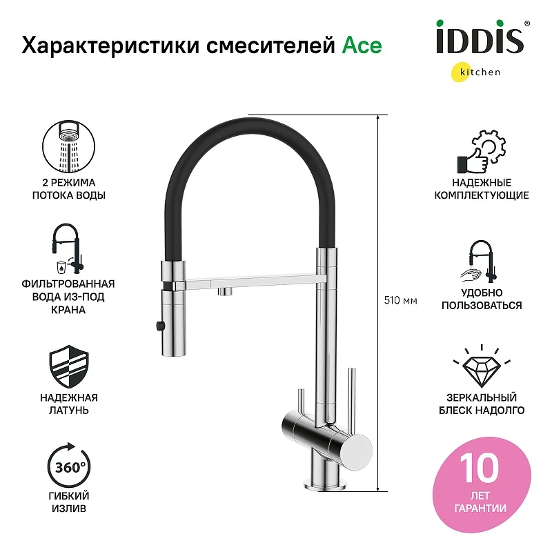 Смеситель для кухни Iddis Ace ACESBFFi05 Хром латунь