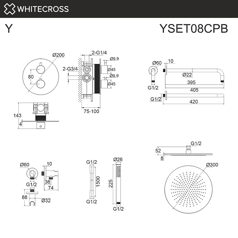 Душевая система Whitecross Y copper brushed YSET08CPB с термостатом цвет Медь брашированная