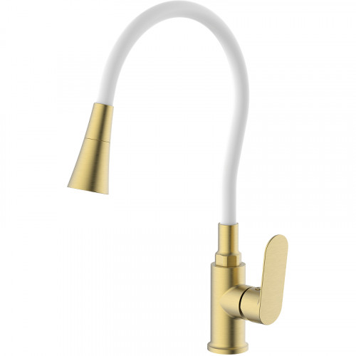 Смеситель для кухни Splenka S41.43.03 Золото матовое Белый латунь