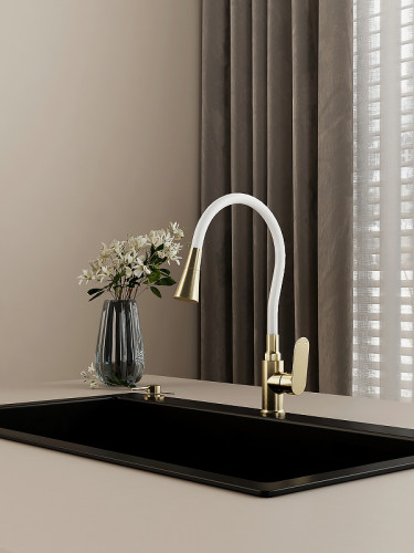 Смеситель для кухни Splenka S41.43.03 Золото матовое Белый латунь