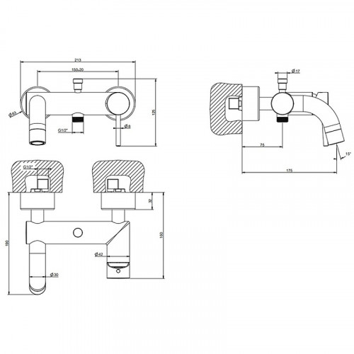 Смеситель для ванны Gessi Emporio Via tortona 18613#031 Хром латунь на стену