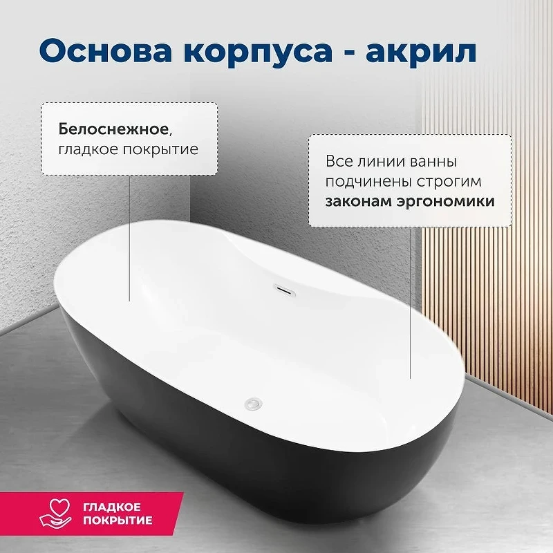 Акриловая ванна Aquanet Family Sweet 155778-GW-MB 170x78 293085 цвет Черный матовый Белый