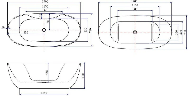 Акриловая ванна Aquanet Family Sweet 155778-GW-MB 170x78 293085 цвет Черный матовый Белый