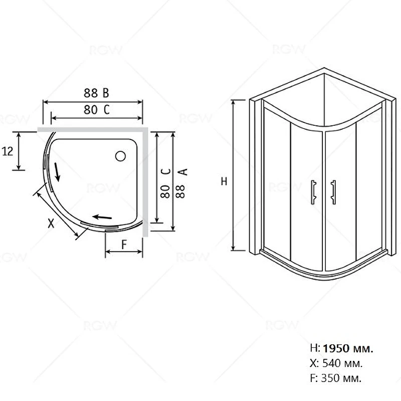 Душевой уголок RGW Passage PA-55 80х80 06085588-11 профиль Хром стекло прозрачное