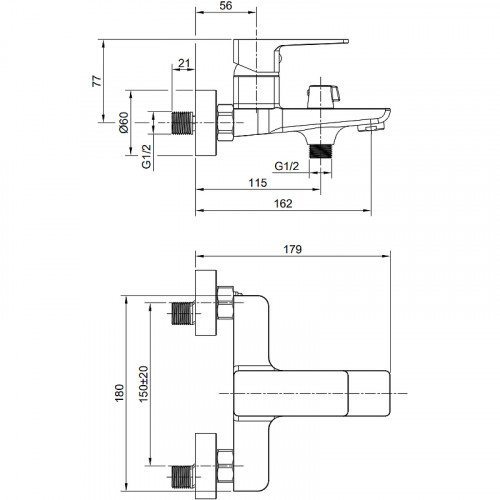 Смеситель для ванны Olive's Navarra 25201NR Хром латунь на стену