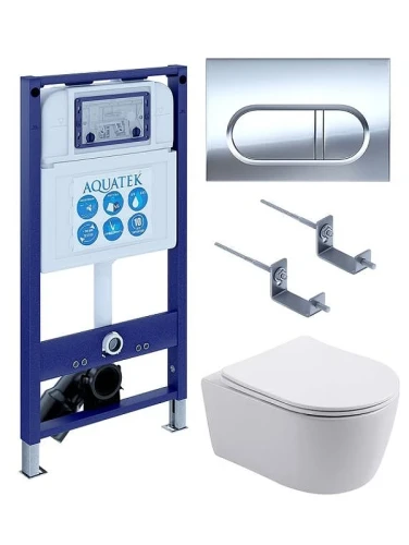 Комплект унитаза с инсталляцией Aquatek Set Aquatek Европа New-043 4в1 цвет Белый с сиденьем Микролифт и клавишей смыва цвет Хром глянцевый
