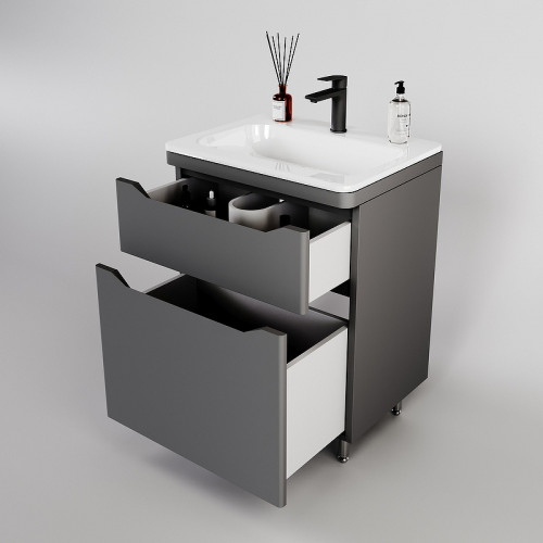 Тумба под раковину Style Line Марелла 60 Люкс Plus СС-00002397 Серый матовый антискрейтч МДФ / ЛДСП