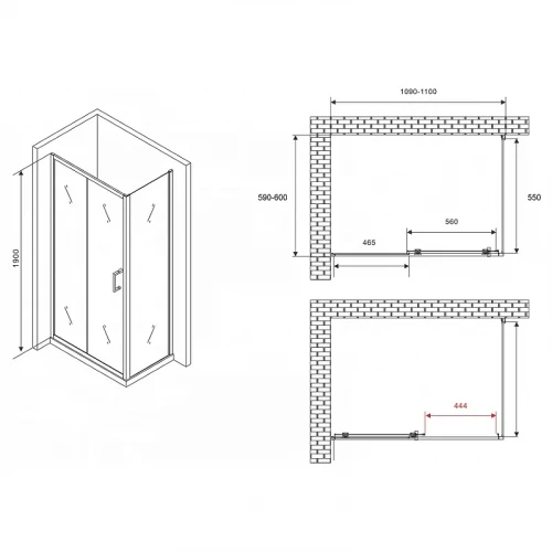 Душевой уголок Abber Schwarzer Diamant 110x60 AG301105-S605 профиль Хром стекло прозрачное