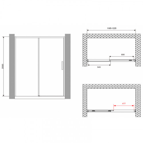 Душевая дверь Abber Komfort 120 AG93120B профиль Черный стекло прозрачное