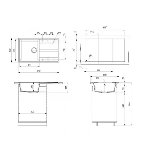 Кухонная мойка Ulgran Quartz Prima 850-10 Песок
