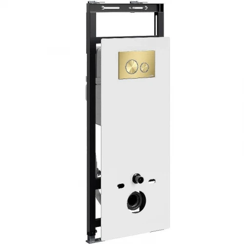 Инсталляция WasserKRAFT Salm 27TLT.010.ME.WH.MG02 для унитаза Белое стекло с клавишей смыва Золото матовое